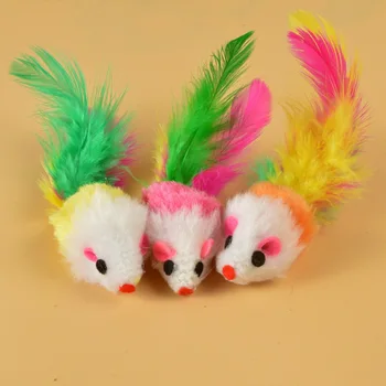 Plunksnų pelės katė su spalvota uodega pliušinis pelės katė žaislas juokinga katė žaislas