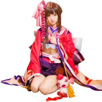 2018 Yin Yang Meistras Onmyoji Žaidimas Minamoto Kagura Cosplay kostiumų Onmyoji Kawaii mielas Mielas Raudoną Kimono kostiumas Helovinas