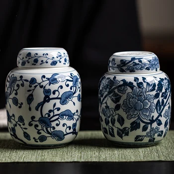 Mėlynos ir Baltos spalvos Porceliano Uždaromos Puodą Keramikos arbatinukas Arbatos Namų Konteinerių Drėgmei atsparus Bako Apdailos Arbatos Rinkinys