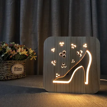 Kūrybos Moterų batai Led Nakties Šviesos Medinių Stalo Lempos USB Kištukas, Naktiniai Led Nakties Šviesa Lady Dovana Nakties Atmosferą Lempos