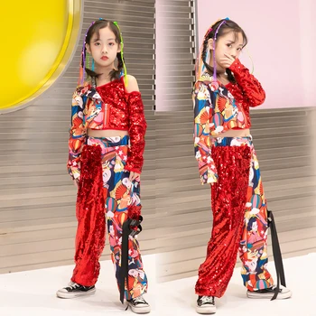 Vaikų Hip-Hop Šokio Kostiumai Mergaitėms Banga Drabužius Džiazo Blizgančiais Etape Kostiumai Nacionalinių Kinų Stiliaus Naudingumo Dėvėti DQS7135