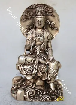 Rankų darbo balti vario Guanyin bodhisatvos Budos statula