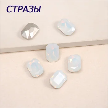 Naujas 10x14mm/13x18mm White Opal Stačiakampio formos aštuoniakampis pointback kristalų masės stiklo Siūti strazdų 
