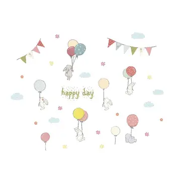 Laimingas Dieną, Vaikų Kambariai, Lipdukai Sienų Lipduko Lovey Triušis Balionas Kūdikio Miegamojo, Vaikų Darželio Apdailos Plakatas Freskos