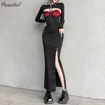 Dviejų dalių Maxi Suknelė su Plyšio 2022 M. Pavasarį Naujas Mados Moterų ilgomis Rankovėmis Kinijos Vintage Stiliaus Gotikos Suknelė Moterims Dropshipping