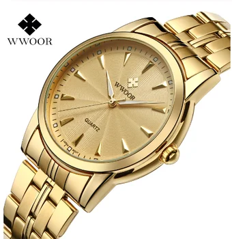 WWOOR vyriški Žiūrėti WristwatchesTop Prekės Prabanga Aukso Chronograph Vyrų Aukso Laikrodžiai