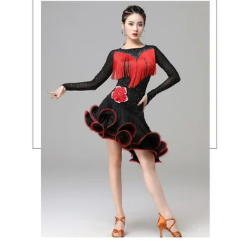 Lotynų Šokių Suknelė 3D Siuvinėti Konkurencijos Moterų Profesionalių Šiuolaikinio Džiazo Suaugusiųjų Kostiumas Veiklos Seksualus Kutas Suknelė Rumba
