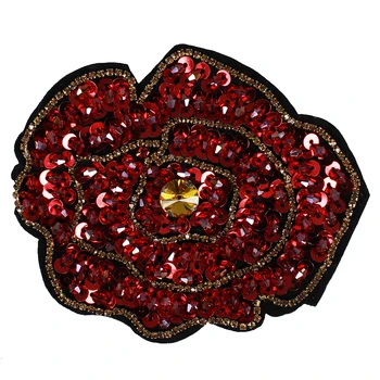 10pieces Zawalcowany China Paillette Masės Raudona Rožė Modelis Cirkonio Pleistrai Aplikacijos Ženklų Drabužius Maišeliai Dekoruoti Amatų TH683