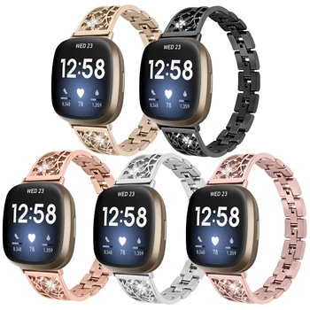 Diamond Nerūdijančio Plieno juosta Fitbit Versa 3 atvirkščiai 4 smart watch Moterų apyrankės dirželio watchband už fitbit jausmą, jausmą, 2