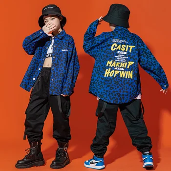 Vaikų Hip-Hop Madingų Drabužių Vaikų Šou Madinga Cool Merginos Hiphop Džiazo Šokių Rinkinys Berniukams, Hip-Hop Leopard Print Set