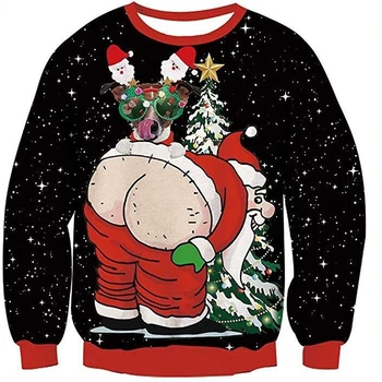 Vyrų, Moterų Juokinga Santa Bjaurusis Kalėdų Megztiniai Džemperiai Viršūnes Puloveris Kalėdų Džemperis Viršūnes 3D Spausdinta Lipni Kalėdos Palaidinukė
