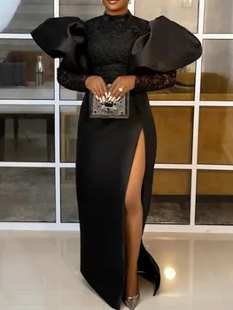 Afrikos Šalis Suknelės Moterims 2022 Dashiki Ankara Nėriniai Juoda Vestuvių Vakarą Chalatai Elegantiškas Turkijos Musulmonų Kaftan Maxi Suknelė