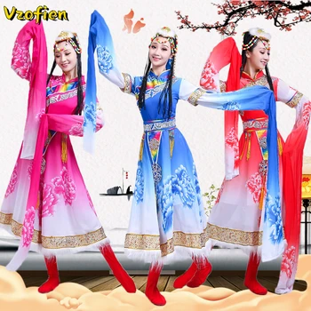 Tradicija Tibeto Liaudies Kostiumas Kinijos Liaudies Šokių Vandens Rankovės Mongolų Kostiumas Moteriška Klasikinė Nacionalinių Šokių Suknelė