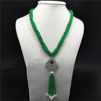 Naujas stilius 7rows žalia akmuo baltos spalvos gėlavandenių perlų kutas karoliai micro apdaila cirkonis priedai užsegimas bižuterijos