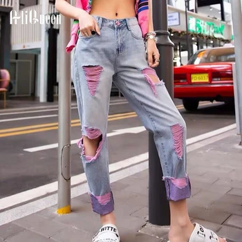Korėjos Moterys Derliaus Tuščiaviduriai Iš Kutas Tiesiai Slim Džinsinio Audinio Kelnės Midi Waisted Kankina High Waisted Jeans Woman Džinsai 