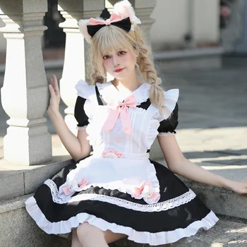 Japonijos Saldus Stilius Juoda Balta Lolita Tarnaitė Suknelė Harajuku Naujas Derlius Puikus Prijuostė Suknelė Anime Cosplay Kawaii Šalies Tarnaitė Suknelė