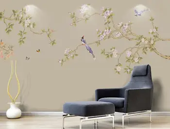 tapetų sienos, 3 d kambarį Naujas kinų stiliaus rankomis dažyti magnolija paukščių, gėlių, paukščių fone sienų tapyba