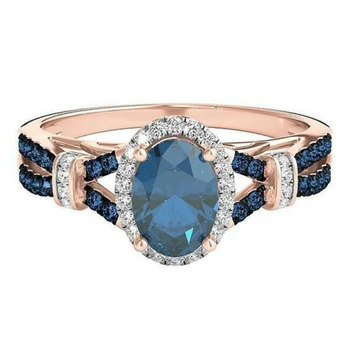 Madinga Mėlynos, Ovalo formos Kristalų Vestuvinis Žiedas Baltas Cirkonis Princesė Žada Vestuvių Žiedai Moterų-Motinos Dienai, Dovana, Papuošalai 2020 m.