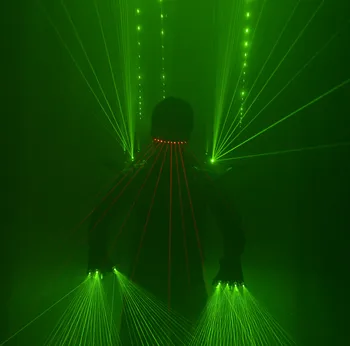 Raudona lazerio akiniai, žalia lazerio šviesa pirštinės led liemenė dainininkas dj scenos šokis naktiniame klube veiklos šviesos kostiumas