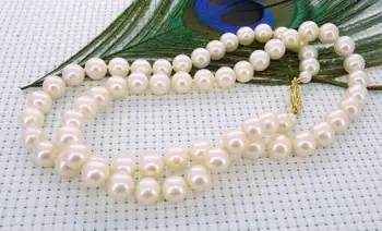 9-10mm pietų jūros apvalios baltos perlų vėrinį 18inch 14k