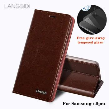 Prabanga Samsung c9pro telefono dėklas Naftos vaškas odos piniginės 