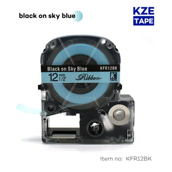 1pcs 12mm*5m juodas, mėlynas dangus Satino Etiketės Juostos KFR12GZ etiketės juostelė Epson KingJim Etikečių Spausdintuvas maker LW-300 LW400