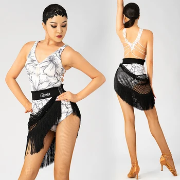 Backless lotynų Viršūnes Moterų Pakraštyje Sijonas Pramoginiai Praktikos Dėvėti Salsa Drabužių Etape Kostiumas Samba Dancewear Tango Apranga DL9655