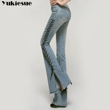 Aukštos juosmens džinsai moterims 2022 m. pavasarį nėrinių derliaus mama džinsai moteris liesas atsitiktinis flare kelnės, moteriškos kelnės, džinsai moters