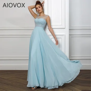 AIOVOX Elegantiška Berankovė O-Kaklo Vakaro Suknelės Šiuolaikinės Iliuzija Perlai Vestidos De Gala Grindų Ilgis Prom Dresses Užsakymą